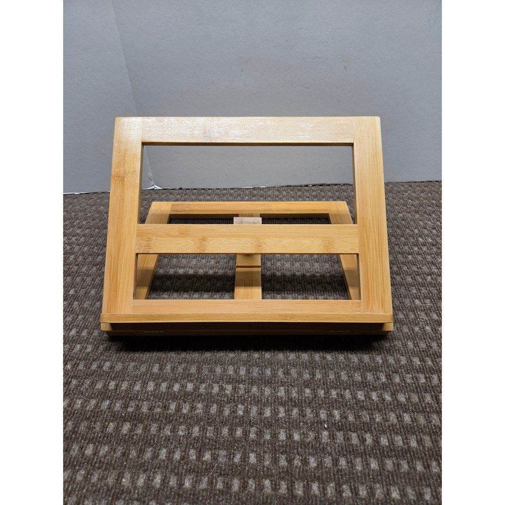 Bamboo Adjustable Cookbook Holder Three Level Folding Wood Recipe Stand